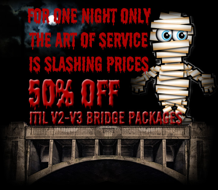 For one night only The Art of Service is slashing prices. 50% off ITIL® V2-V3 Bridge Packages